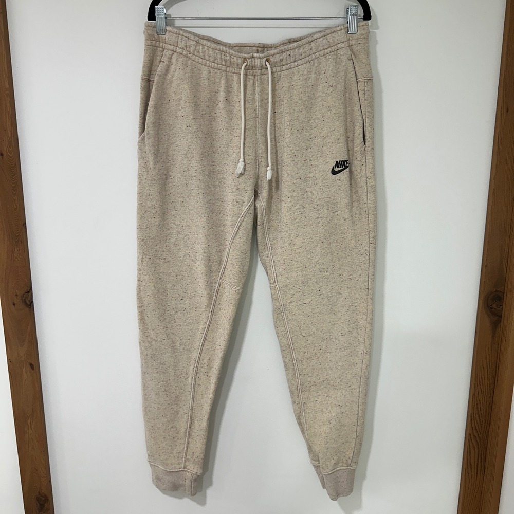Nike Mens Joggers Sportswear Revival Speckled Fleece Sweatpants Large Beige